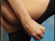 Twink in Thermo Legging Masturbates and Fingers his Tight Ass - Tries to Catch Big Cum Load