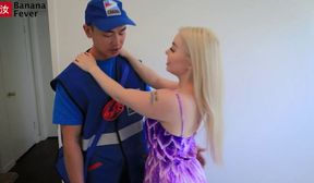 Petite Blonde Teen takes Asian creampie amwf interracial