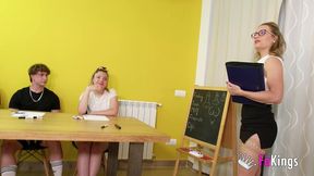 fakings academy! hot teacher lara cruz teaches teenage jacky blondie and friends about hot sex