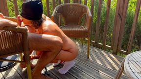 My submissive wife sucks my cock outdoors