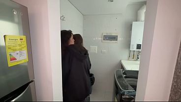 Lesbian lovers share steamy tongue kisses