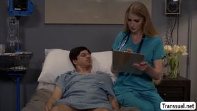 Aroused Trans Woman nurse suck the dick of patient