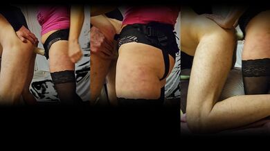 Fucking his ass with my big dildo.