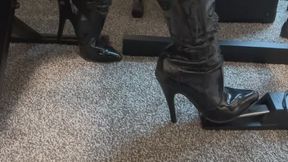 Stella Piano Pedal Pumps Hard, Taps, and Stomps in Black Sleek Sexy Boots With Whip Reveal