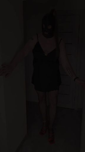 Sissy Slut in a Reverse Cowgirl Position Wearing Red High Heels and a Flat Chastity
