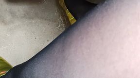 Driving fast in the benz yellow heels and black pantyhose