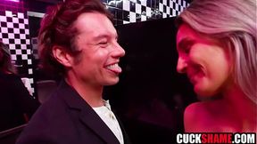 Cuckold husband joins wife & random guy in bar's toilet