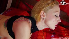 Hot blonde with nice silicon tits ducks during an amateur porn