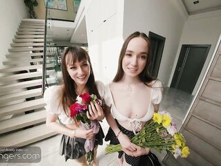 VR Bangers: Teen Stepsisters Give Double Oral-sex & Ride Soldier's Massive Wang In Hawt Three-some HD Porn