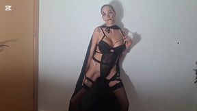 my horny, slutty friend does a sensual dance for me with a fox tail in her ass. i give her a big load of my xl cock.