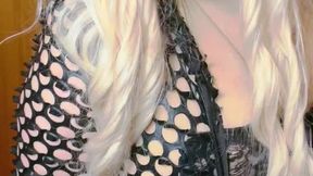 CupKCindy sexy blonde German lady tit worship blue eyes teasing you and fishnet black dress leggings