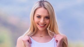 Cute-looking teen blonde Lily Larimar takes a big dick in her small mouth