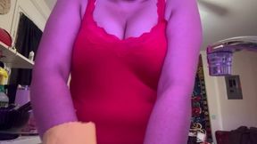 dishwashing in red shirt yellow rubber gloves, heavy breathing, lots of tummy! - double chin having sexy latina bratty bae dishwashes while shirt slides up, soapy sudsy and squeaky clean! boob shot, tummy shot