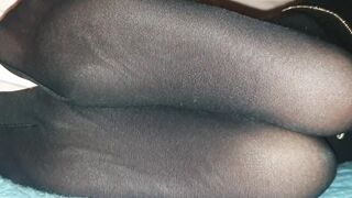 After work my fiance shows me her legs into tights and I cum on her toes