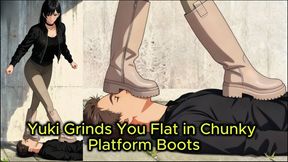 Mistress Yuki Grinds You Flat in Chunky Platform Boots - Face Trampling Crush Animation