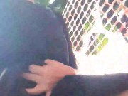 crossdresser quick flashing chastity cage outdoors