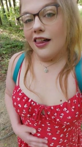 Flashing cute tits hiking on the public nature trail