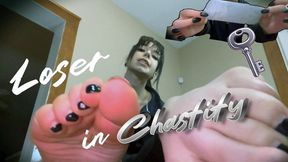 Loser in Chastity 4k | Ditria teases her now chaste slave (POV) with her perfect, petite feet! Too bad you'd lost that bet... you won't ever have her sneakers, but you can sure get them, as well as her bare feet, atop your face! Hope it hurts...