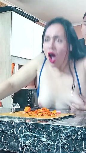 While my stepmother was cooking, I couldn't help but notice her big ass, and I just wanted to fuck her.   Clip 2