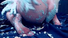 Teen girl MiaNyx celebrates her birthday with a webcam show involving cake