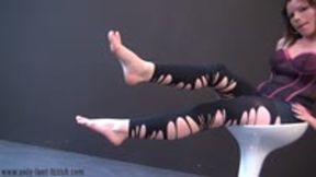 Mindy in purple corset and black sexy leggings