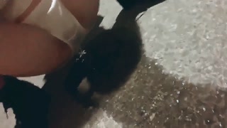 Pissing unstoppable in panties on the way at night
