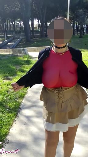 Outdoor Mini Skirt No Pantie with Anal Plug