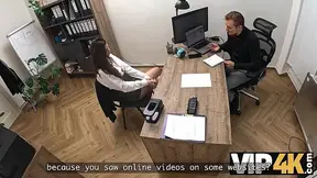 VIP4K  Steamy 18-year-Old Brunette gets pounded Rock-hard in the Office to secure a Loan
