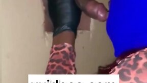 Transgender women enjoying glory hole blowjobs