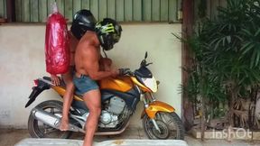 A dominant biker makes his partner submissive.