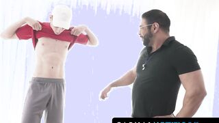 Bearded daddy loves rimming and bareback fucking with hot twink Tyler Tanner to relie