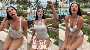 Milking &amp; Getting Messy in See-Through Bodysuit Outdoor