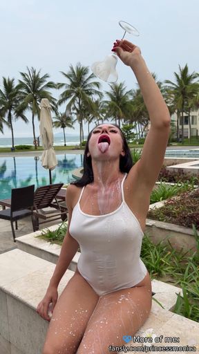 Milking &amp; Getting Messy in See-Through Bodysuit Outdoor