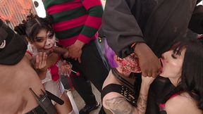 Halloween Party with Mina K, Maily Presly and Camila Smith assfucked together in hot 3 on 3 (Anal )