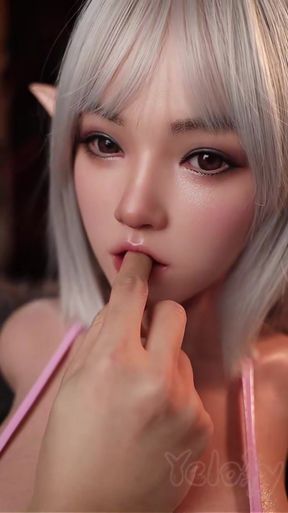 Babe doll sex doll masturbates wet pussy jerk-off