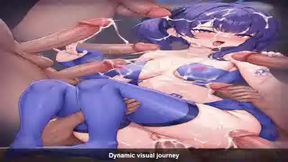 Gangbanging a girl with purple hair