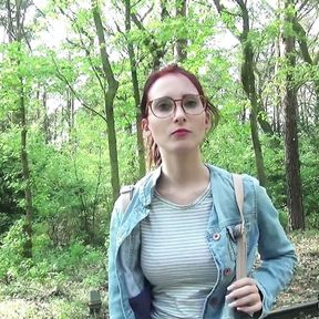 German Scout - College Redhead Teen Lia in Public Casting