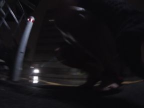 Mature sissy CD out in the rain in A parking lot in public masturbation.