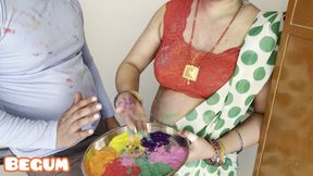 Fucking My Hot Aunt in Holi on Stairs