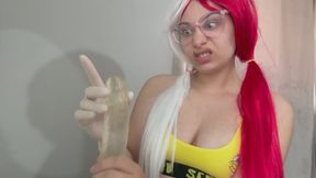 I make grimaces and facial expressions in medical gloves and humiliate the dick