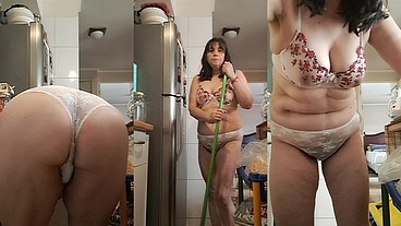 mature milf, cleaning in the kitchen