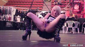 ”Blonde plays with her snatch & squirts in public”