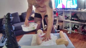 riding big dildo in stocking