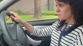 Fingering my small slut pussy clit while driving around