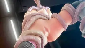 Scourge of the Evil - Animated girl with pink hair is bound up in the air by tentacles