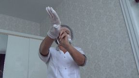 A sexy gynecologist nurse sees patients NP