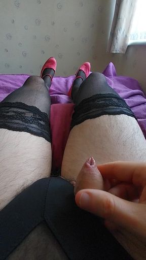 Plugged Tiny-clit Sissygasm in Lingerie