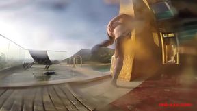 Sexy Mature Red Xxx Masturbates Outside By The Pool