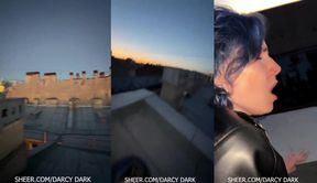Rooftop Blowjob During Fireworks with Doggystyle Action in Public Setting