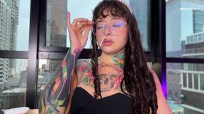 A shy girl with glasses blows you with her sneeze